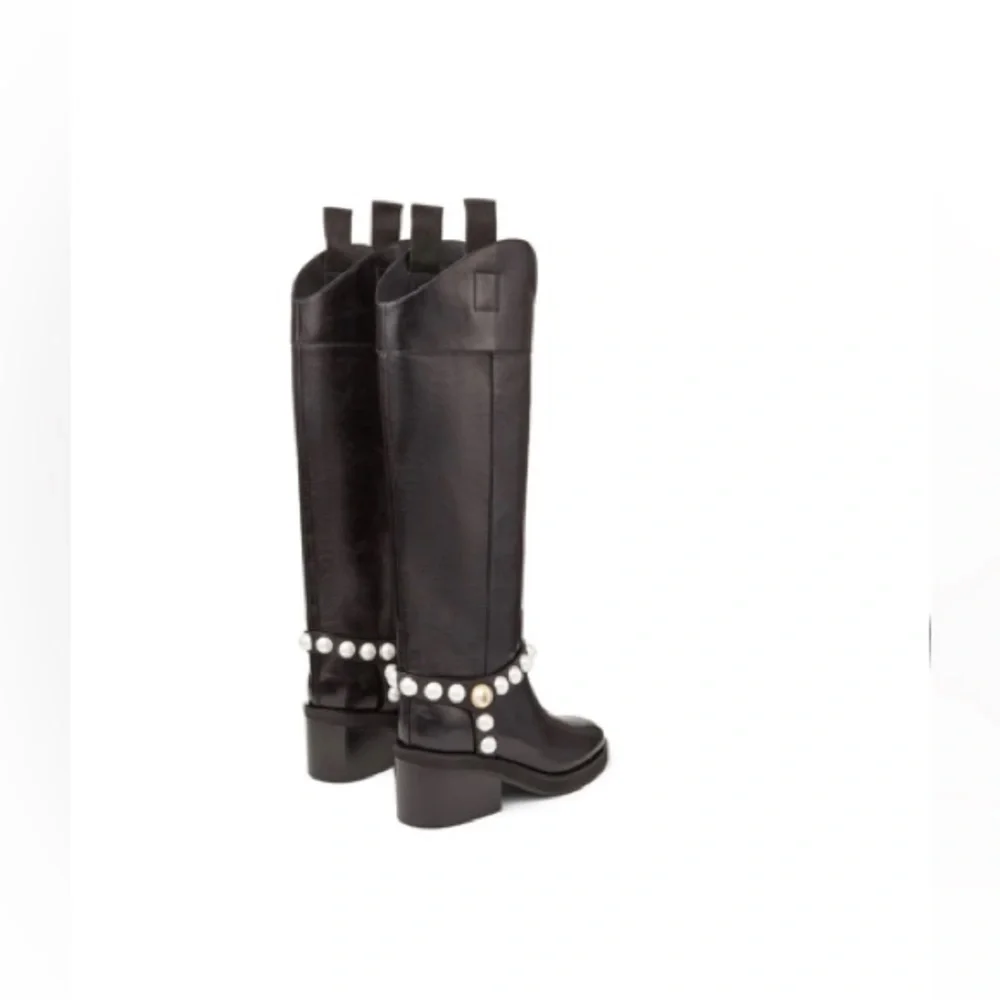 Jimmy Choo Tonya 70 leather boots. Note one pearl is off(refer to the picture)